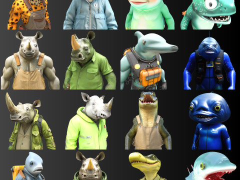 Anthropomorphic Animal Character Collection 3D Принт Модель
