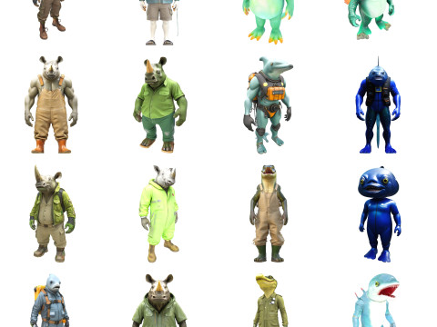 Anthropomorphic Animal Character Collection 3Dプリントモデル