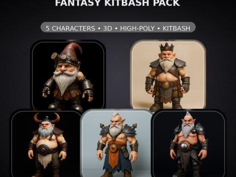 Forgefolk Guardians High-Poly Dwarf Gnome-personagepakket 5 modellen 3D printmodel