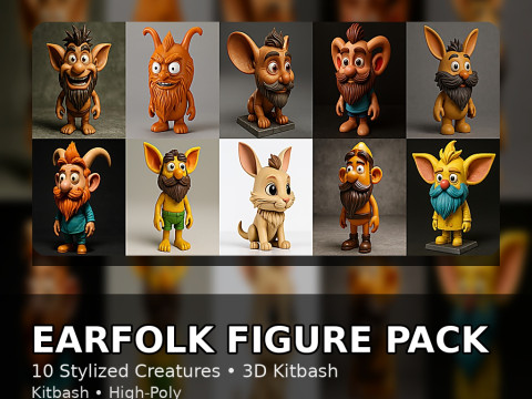 Earfolk Buddies Cole&ccedil;&atilde;o de personagens caprichosos com orelhas grandes 10 modelos Modelo de Impressão 3D