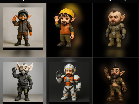 Pocket Pioneers Stilize 3D Karakter Koleksiyonu 6'lı Paket 3D Baskı Modeli