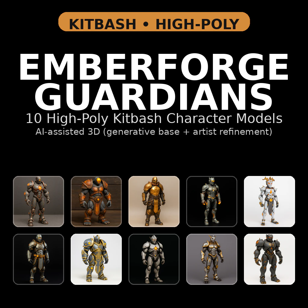 Emberforge Guardians High-Poly Kitbash Character Pack 10 Models 3D Print Model .c4d .max .obj .3ds .fbx .stl .blend 