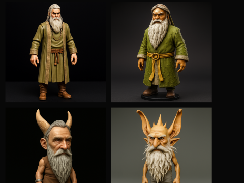 Elderfolk Fantasy Collection 4 Variants High-Poly Kitbash Character Set 3D Print Model
