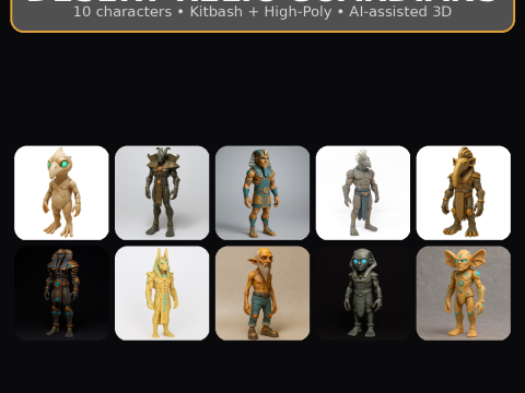 Desert Relic Guardians 10 角色 Kitbash 系列 AI 辅助高多边形 3D 打印模型