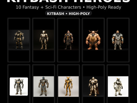 Kitbash Heroes Fantasy Sci-Fi High-Poly-Charakterpaket 10 Modelle 3D Druckmodell