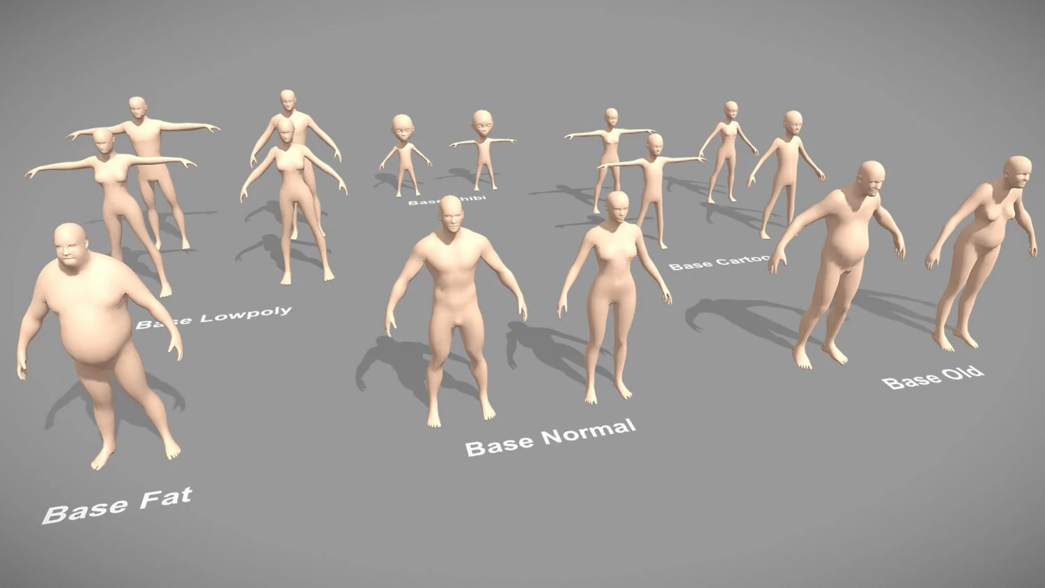 Base Meshes Character - Pack Lowpoly 3D Model .c4d .max .obj .3ds .fbx .stl .blend 