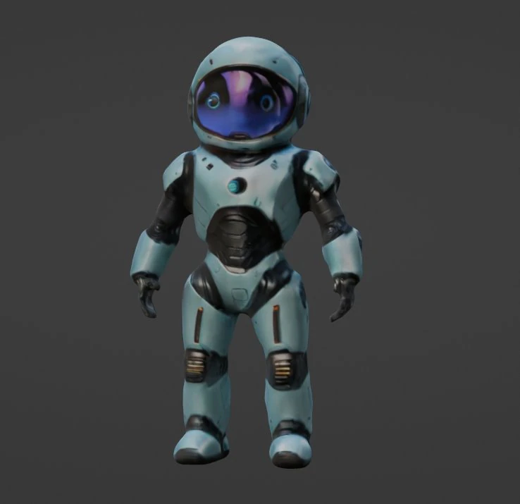 Robot peque&ntilde;o y lindo de cuerpo completo con un traje espacial de textura suave Modelo 3D .c4d .max .obj .3ds .fbx .stl .blend 