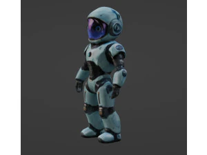 Robot peque&ntilde;o y lindo de cuerpo completo con un traje espacial de textura suave Modelo 3D