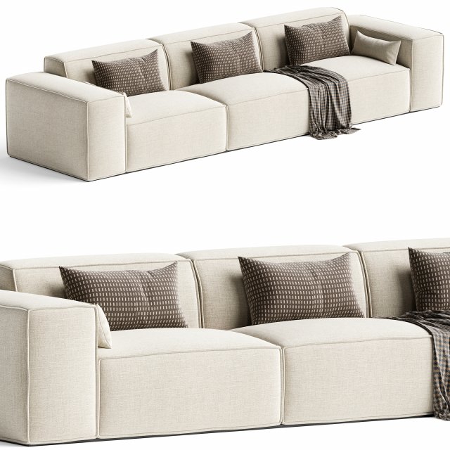 Scandinavian Slipcovered Square Arm Modular Sofa Model 3D .c4d .max .obj .3ds .fbx .stl .blend