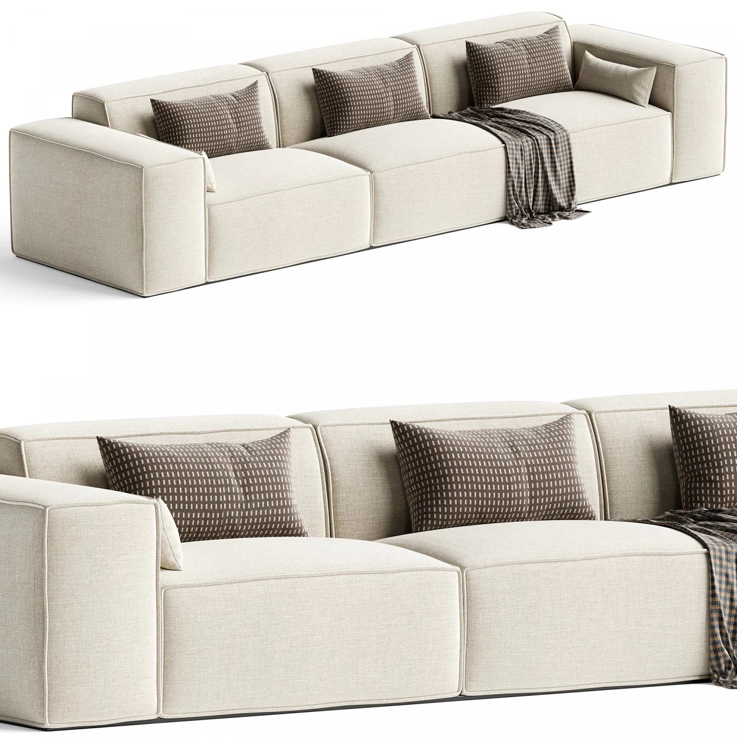 Scandinavian Slipcovered Square Arm Modular Sofa 3D Model .c4d .max .obj .3ds .fbx .stl .blend