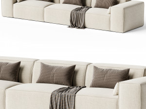 Scandinavian Slipcovered Square Arm Modular Sofa Model 3D