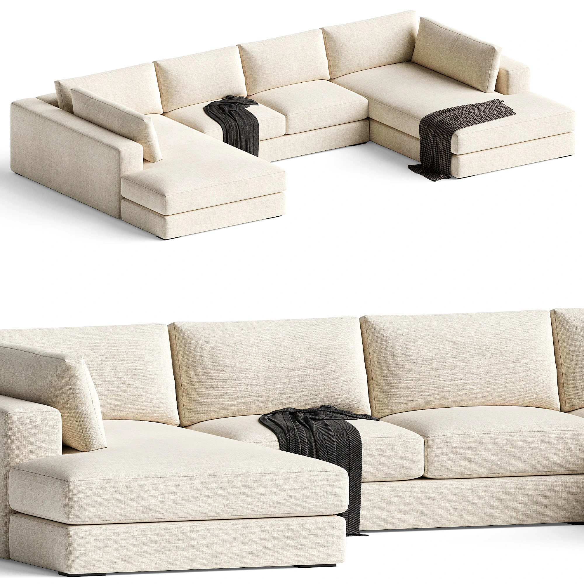 Oceanside 3-Piece Double Bumper Sectional Sofa 3D Model .c4d .max .obj .3ds .fbx .stl .blend 