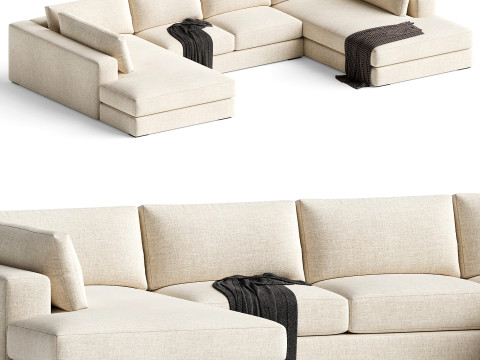 Oceanside 3-Piece Double Bumper Sectional Sofa 3D Модель