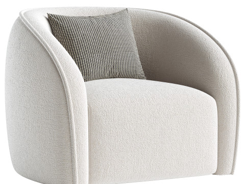 White Boucl Upholstered Armchair Seral Modèle 3D
