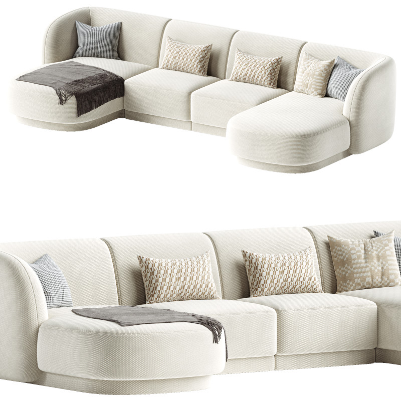 5-seater sofa Miley velvet 3D 模型 .c4d .max .obj .3ds .fbx .stl .blend