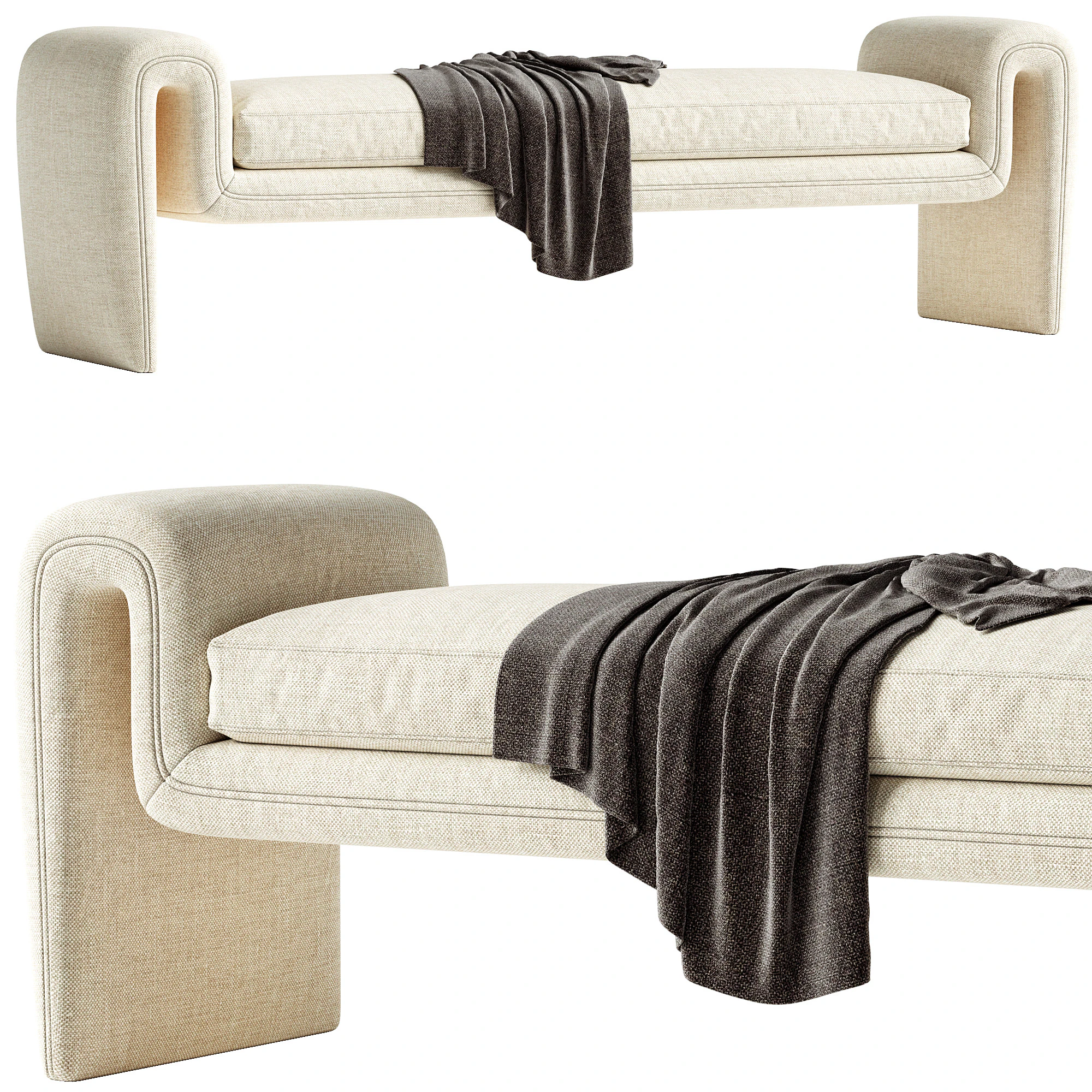 Cream curly curved bench Eichholtz Tondo L 3D Model .c4d .max .obj .3ds .fbx .stl .blend 
