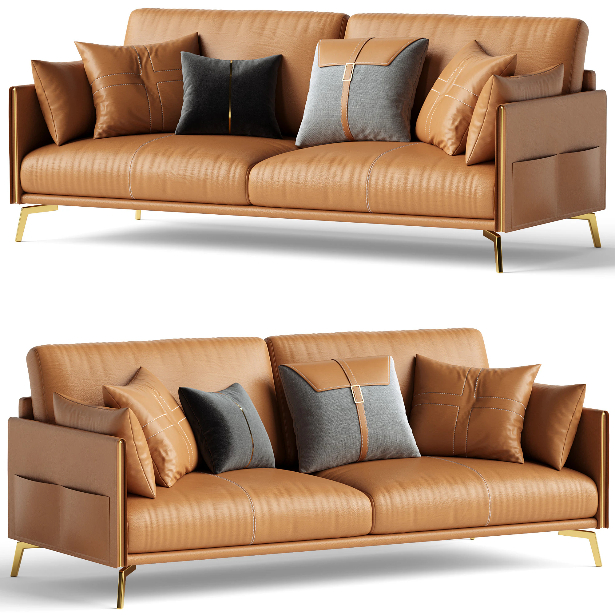Glamorous Brown Leather Sofa 3D Model .c4d .max .obj .3ds .fbx .stl .blend