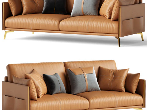 Sofa Kulit Coklat Glamor Model 3D
