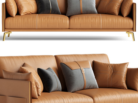 Glamorous Brown Leather Sofa Modelo 3D