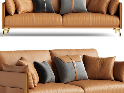 Glamorous Brown Leather Sofa 3D Model