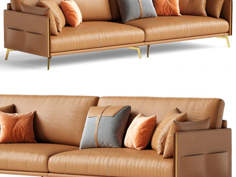Sofa Kulit Coklat Glamor 280 cm Model 3D