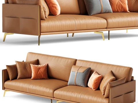Glamorous Brown Leather Sofa 280 cm 3D Model