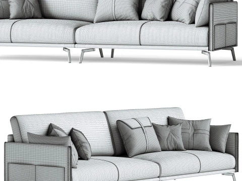Glamorous Brown Leather Sofa 280 cm 3D Model