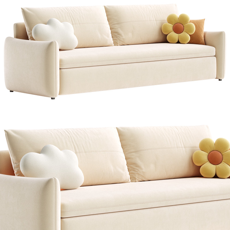 Upholstered Beige Daybed Modern Headboard Bed with Headboard Modèle 3D .c4d .max .obj .3ds .fbx .stl .blend