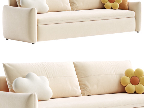 Upholstered Beige Daybed Modern Headboard Bed with Headboard Modello 3D