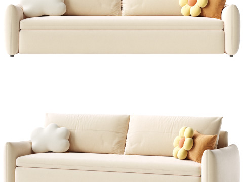 Upholstered Beige Daybed Modern Headboard Bed with Headboard Modèle 3D
