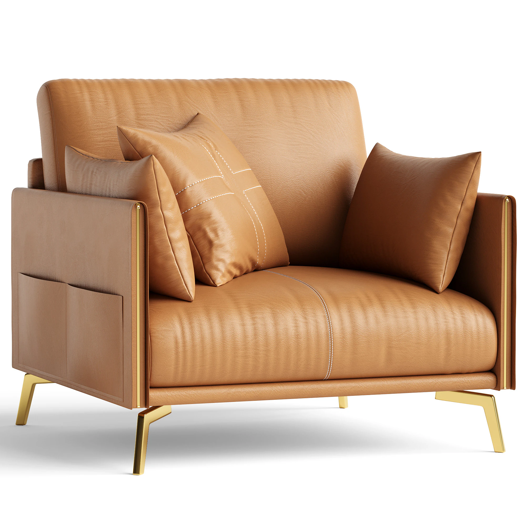 Glamorous Brown Leather Armchair 3D Model .c4d .max .obj .3ds .fbx .stl .blend