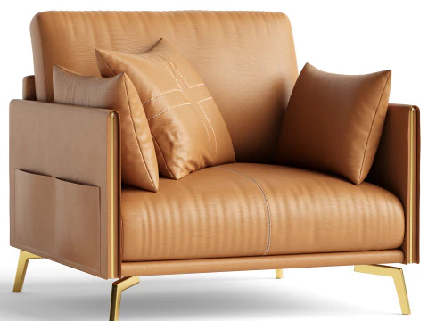 Kursi Berlengan Kulit Coklat Glamor Model 3D