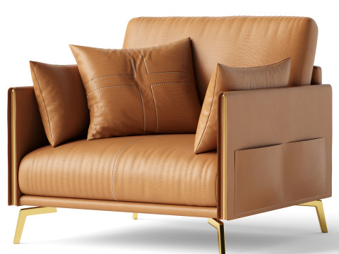 Glamorous Brown Leather Armchair 3D 模型