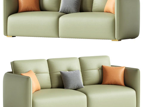 Modern Green Tech Cloth Upholstered Sraight-back Sofa 3D Model