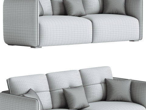 Modern Green Tech Cloth Upholstered Sraight-back Sofa 3D मॉडल