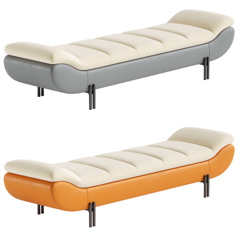 Armless Backless Upholstered Wood Modern Bedroom Bench Model 3D .c4d .max .obj .3ds .fbx .stl .blend 