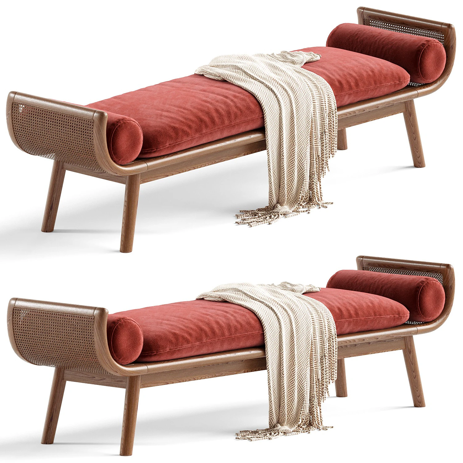 With Arms Backless Wood Upholstered Scandinavian Bedroom Bench 3D Model .c4d .max .obj .3ds .fbx .stl .blend