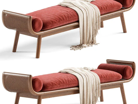 Banco de dormitorio escandinavo tapizado en madera sin respaldo con brazos Modelo 3D