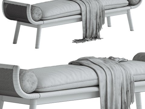 With Arms Backless Wood Upholstered Scandinavian Bedroom Bench 3D Модель