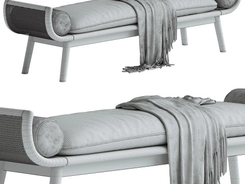 With Arms Backless Wood Upholstered Scandinavian Bedroom Bench 3D Model