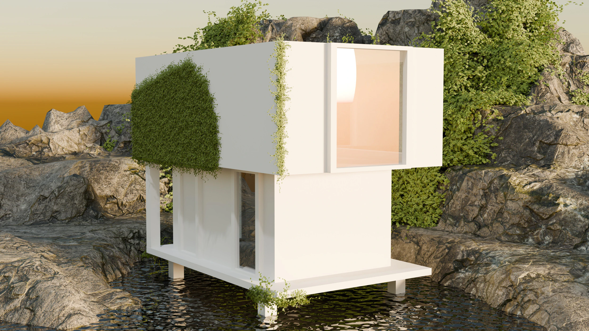 A house on the water 3D Model .c4d .max .obj .3ds .fbx .stl .blend 