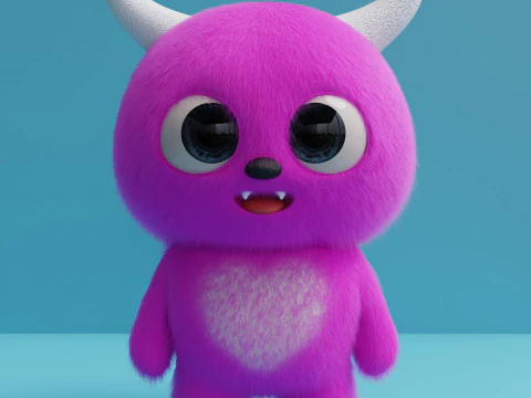 Рожевий мультяшний монстр 3D Модель