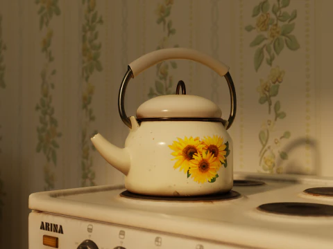 Vintage enamel kettle 3D Model
