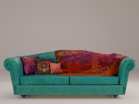Teal Velvet Chesterfield Sofa 3D Model