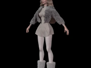 Seorang gadis muda dengan pakaian musim dingin yang cantik, seorang wanita preppy bergaya seksi Model 3D