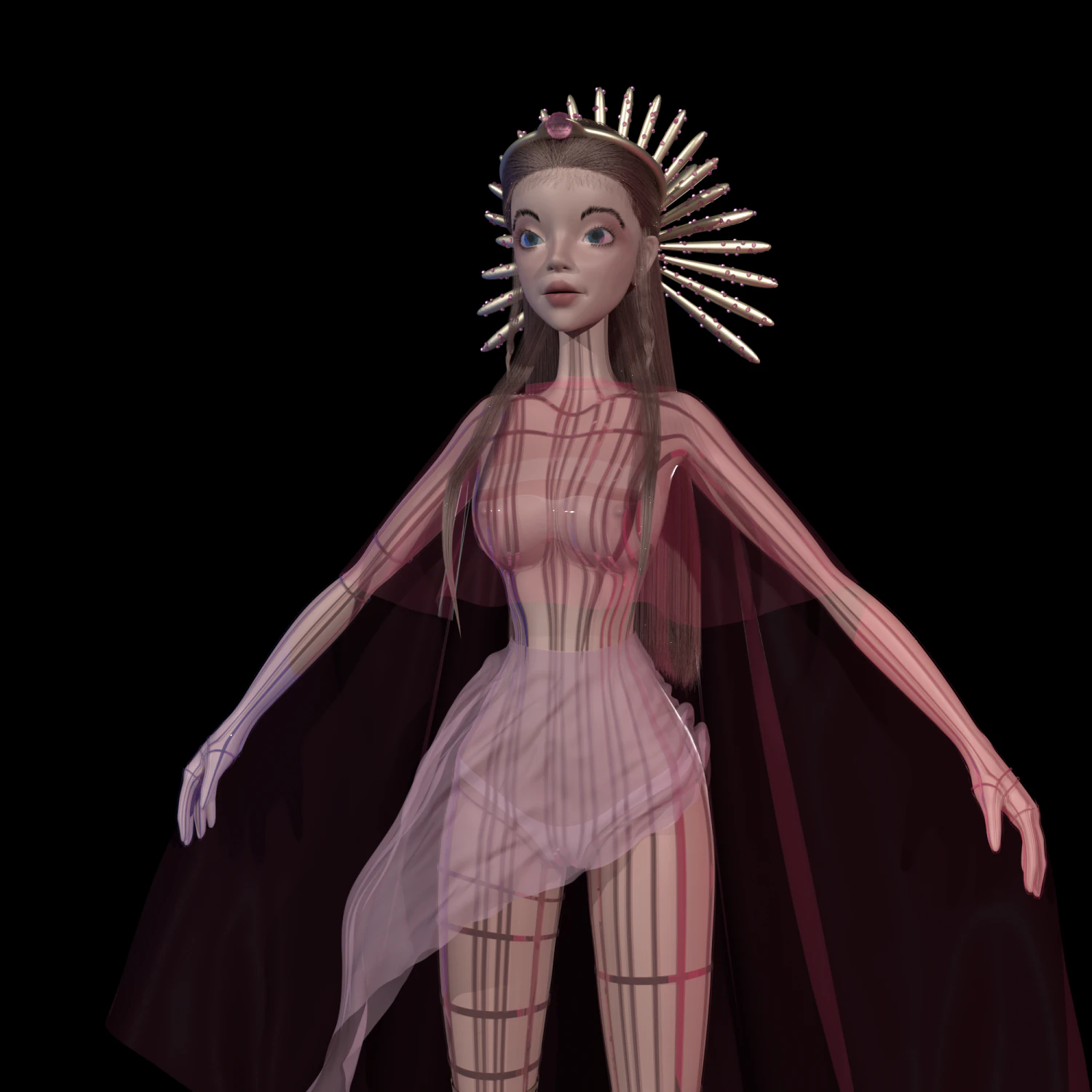 Beautiful young goddess cartoon style detailed hair body sculpt beautiful outfit blender 3D Model .c4d .max .obj .3ds .fbx .stl .blend