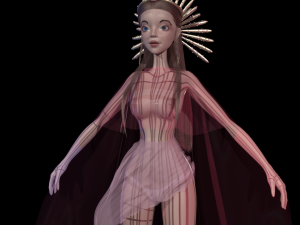 Beautiful young goddess cartoon style detailed hair body sculpt beautiful outfit blender 3D Model