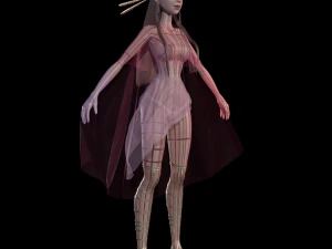 Beautiful young goddess cartoon style detailed hair body sculpt beautiful outfit blender 3D Model