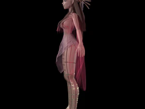 Beautiful young goddess cartoon style detailed hair body sculpt beautiful outfit blender 3D Model