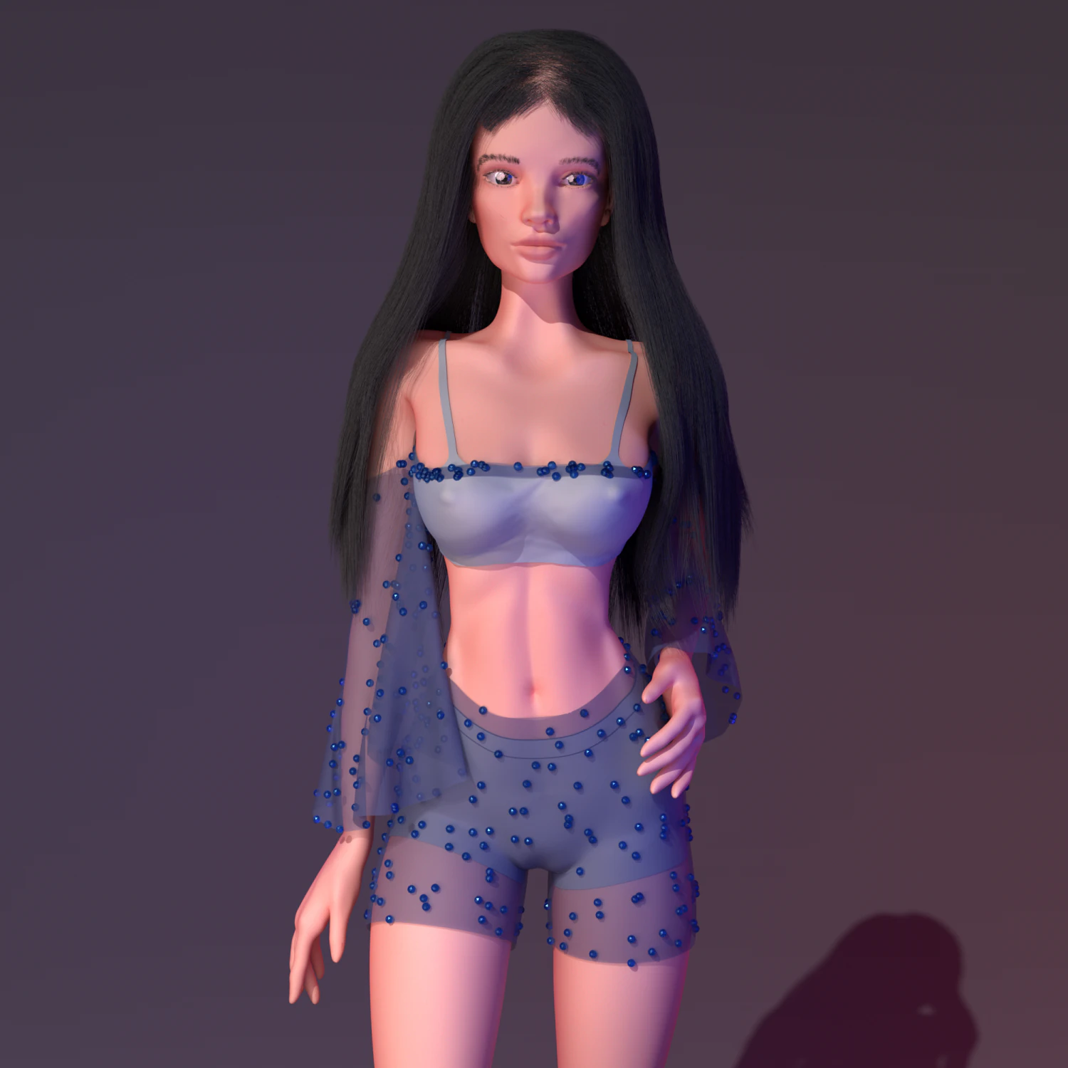 Young beautiful girl with long natural dark hair 3D Model .c4d .max .obj .3ds .fbx .stl .blend 